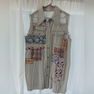 POL Lace and Denim Button Down Dress Large